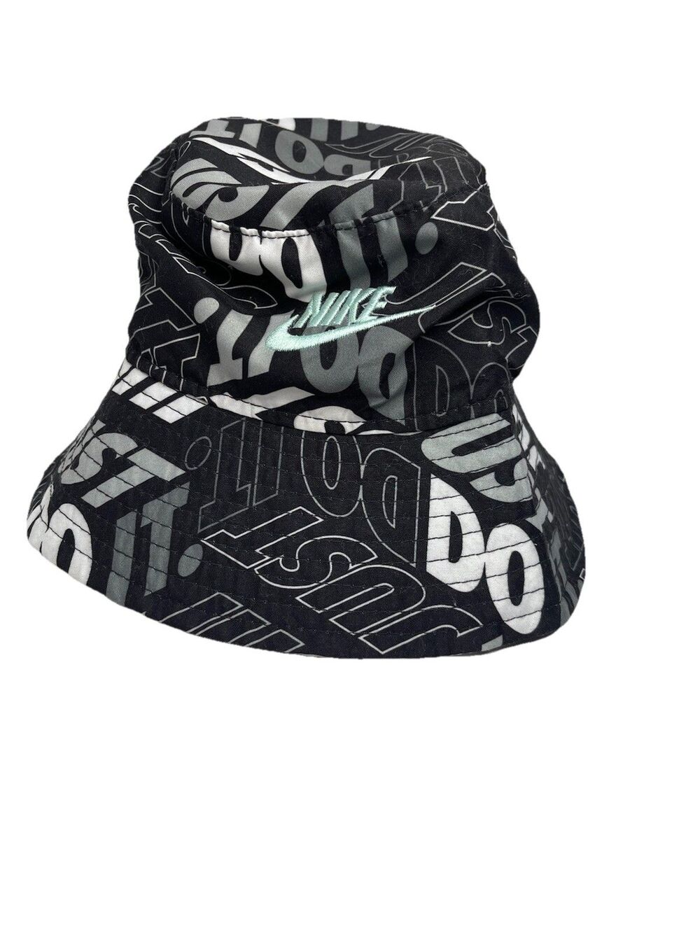 Nike Dri Fit Child’s Black And White Spellout Logo Bucket Hat UPF 40 YOUTH